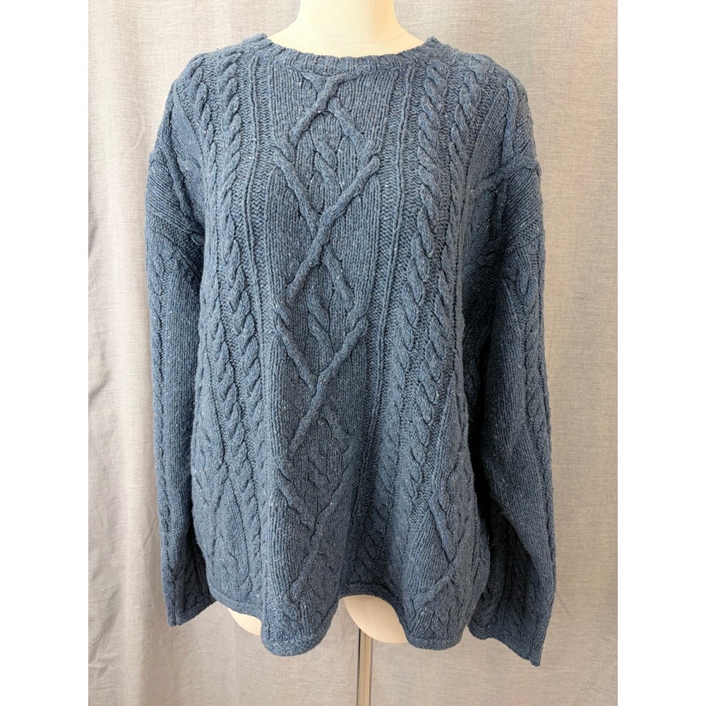 Vintage Cable Knit Wool Blend Sweater Country Trader Blue L